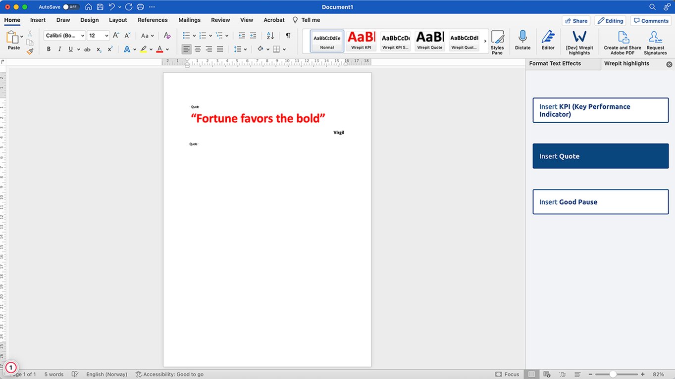 Screengrab of a quote inserted via Add-in