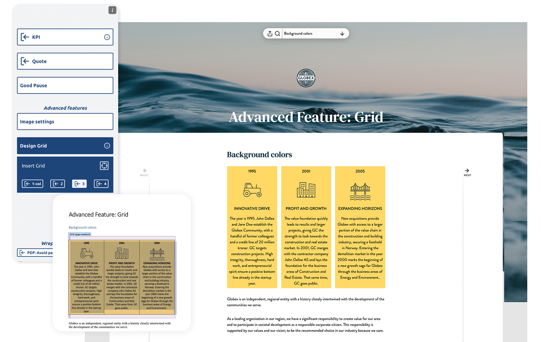 Transform reports with grid layout